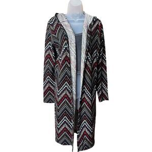 Cato Hooded Multicolor Chevron Duster Cardigan Sz L Aztec Geometric Artsy Tribal